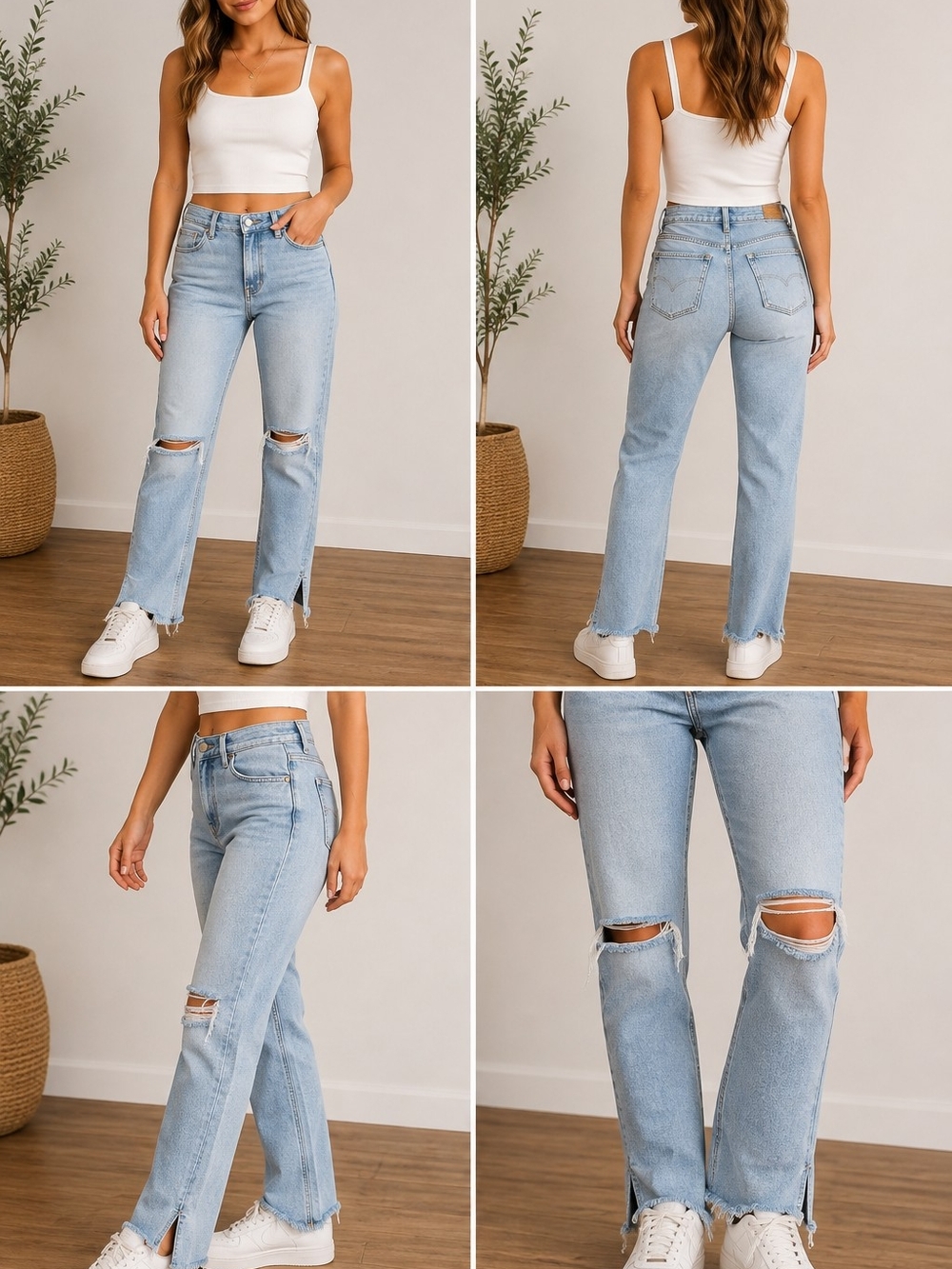 American Eagle Outfitters Light Blue Straight Leg Ripped Jeans